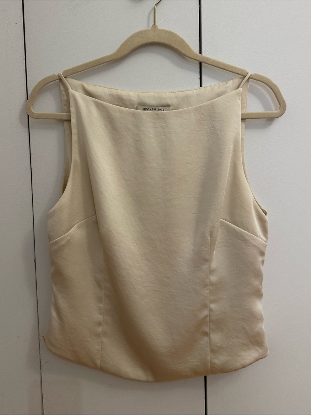 Cream Satiny Sleeveless boat neck top